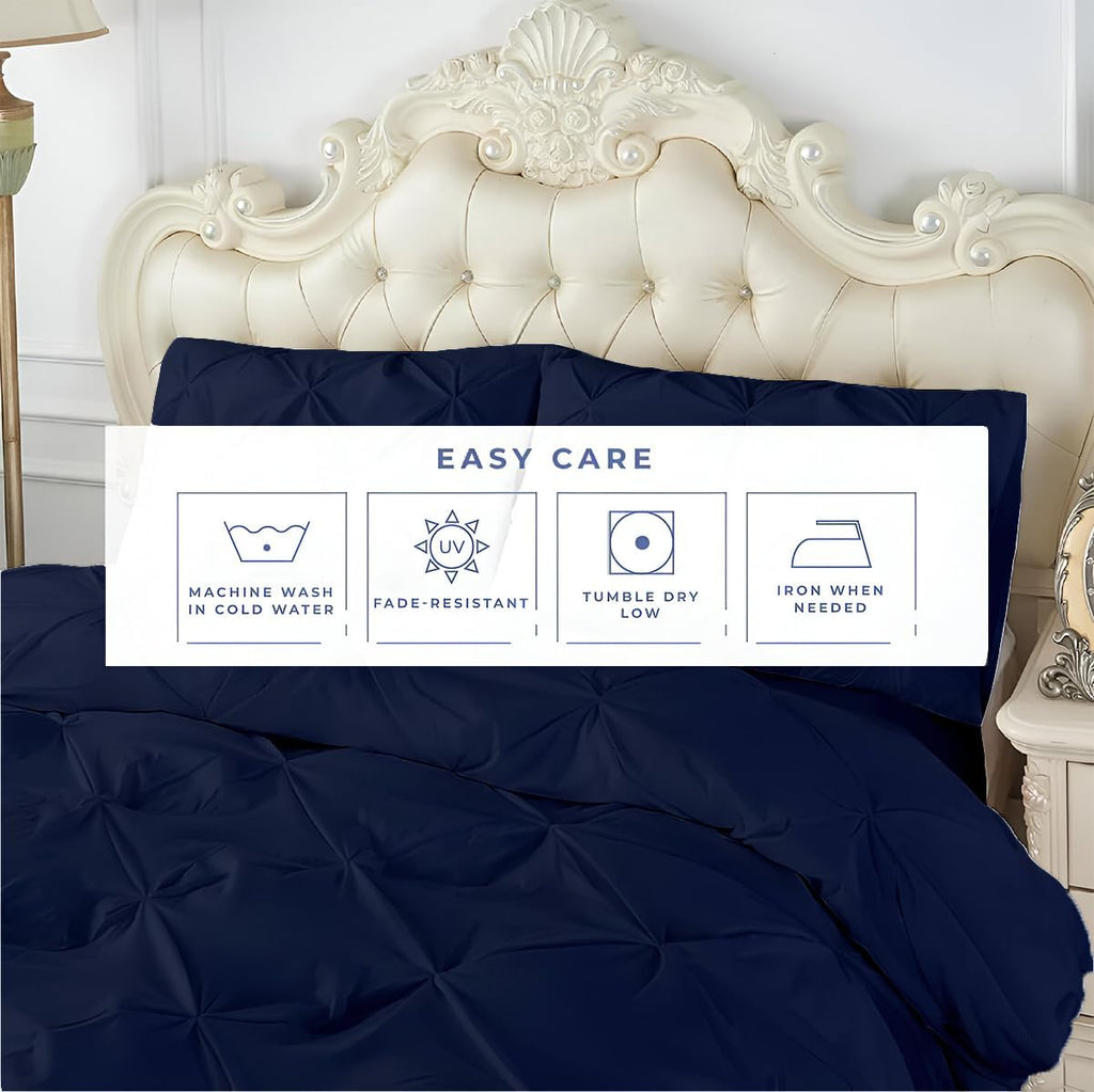 Kotton Culture 3 Pc California King Size Pinch Pleated - Pintuck Duvet Cover Set - 100% Egyptian Cotton - 1000 TC Luxury Comforter Cover - Zipper Closure & 7 Internal Ties (Navy Blue,104'x 98')