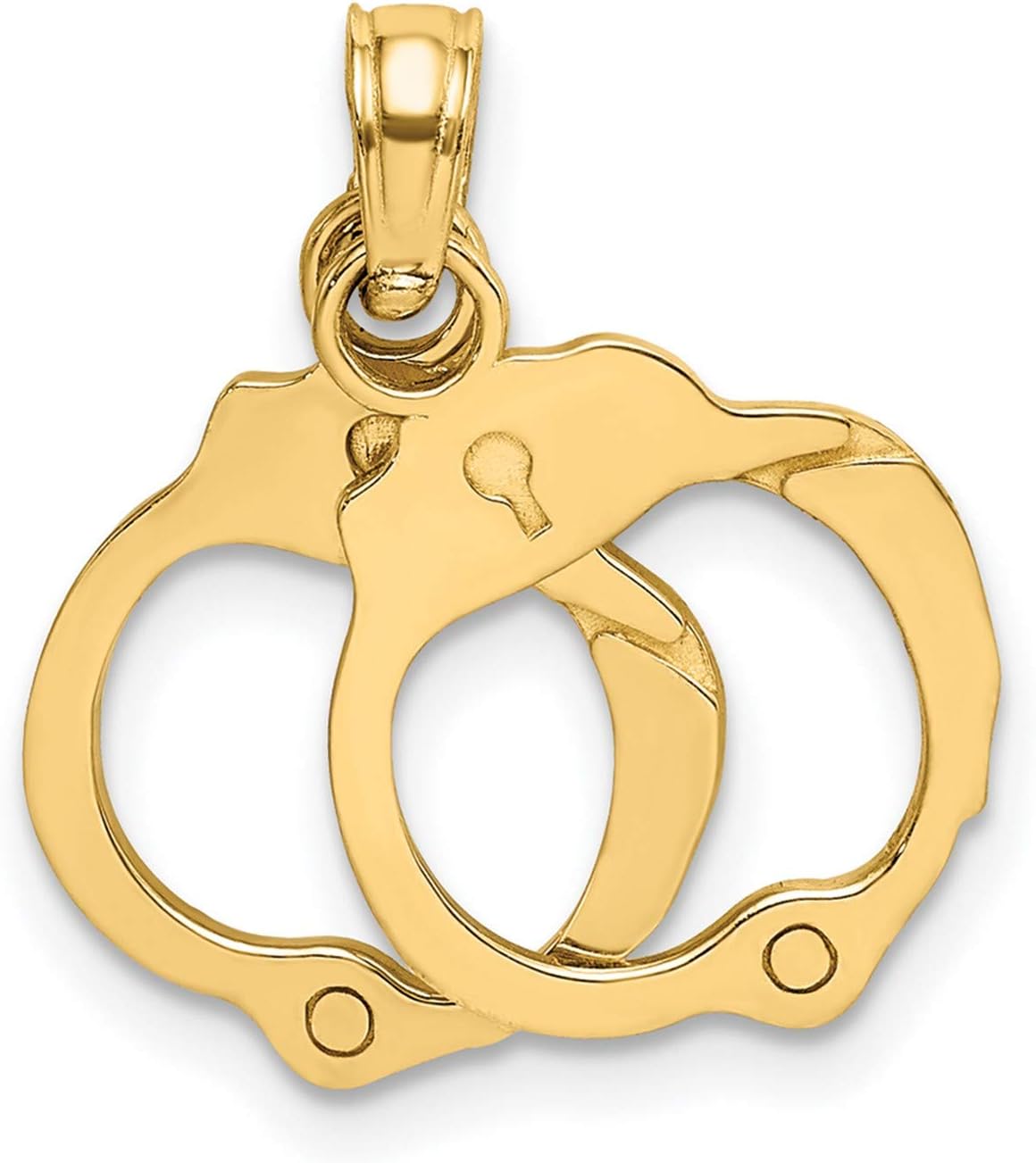 14k Yellow Gold 2-Piece Handcuffs Charm, Law Enforcement Pendant | 12 x 11 mm charm, polished moveable 2-piece design, open back profile, 5 x 4.5 mm bail