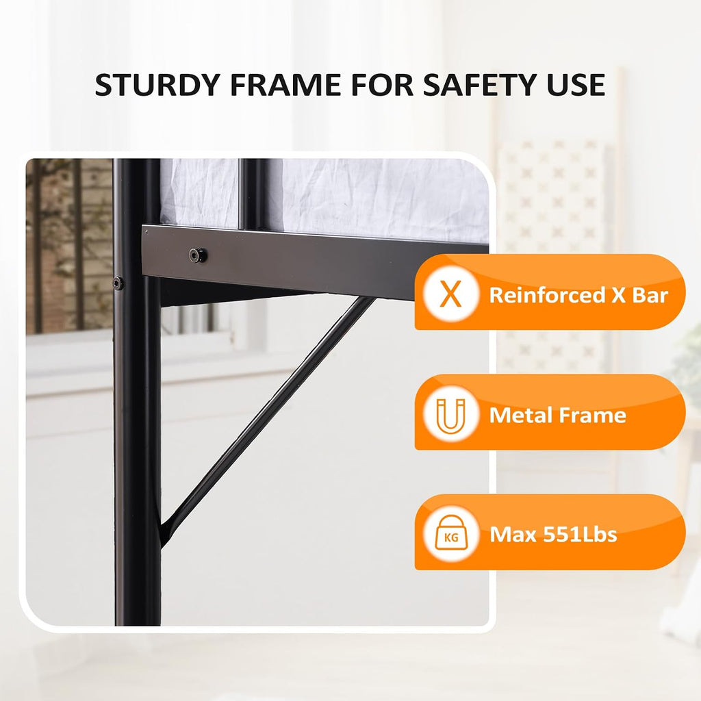 VINGLI Loft Bed Full Size with Flat Rungs for Adults, Kids and Young Teens, No Box Spring Required,Heavy Duty Metal Slat Support,Black