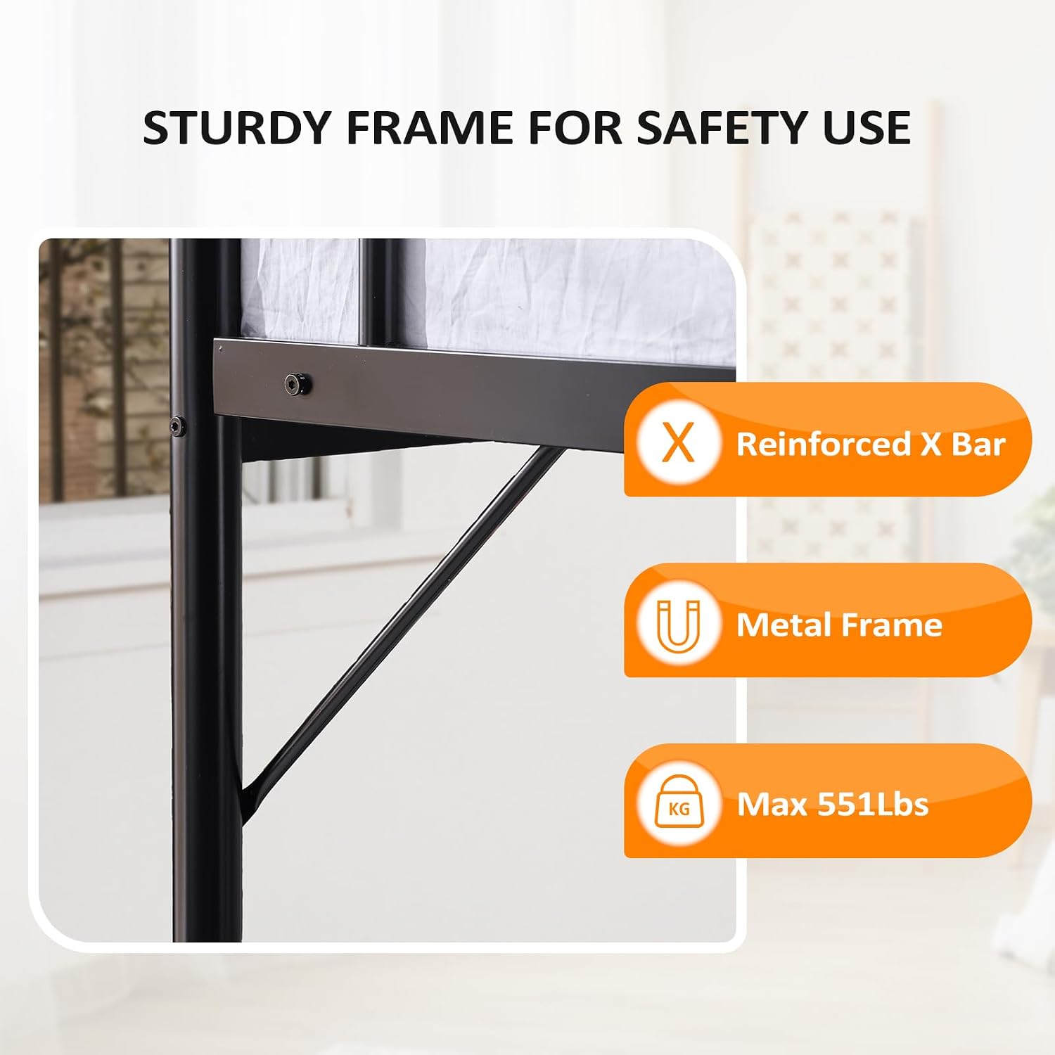 VINGLI Loft Bed Full Size with Flat Rungs for Adults, Kids and Young Teens, No Box Spring Required,Heavy Duty Metal Slat Support,Black