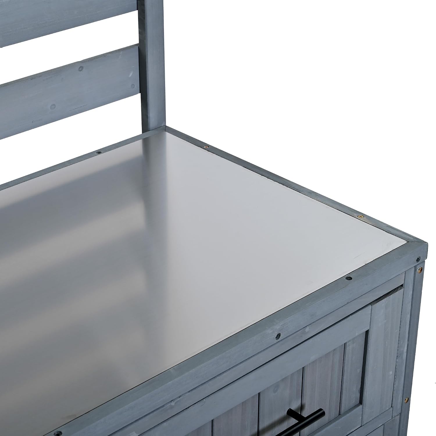 64.9'' H Garden Potting Bench with Storage Drawers and 3 Movable Shelves, Large Kitchen Island with Stainless Table Top, Grill Prep BBQ Table for Party, Gray