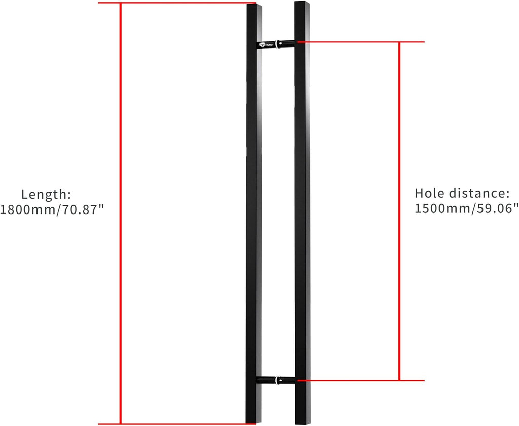 TOGU TG-6019 71 inches Solid Standoffs Heavy-Duty Commercial Grade-304 Stainless Steel Push Pull Door Handle/Barn Door Pull Handle/Glass Pulls, Matte Black Finish