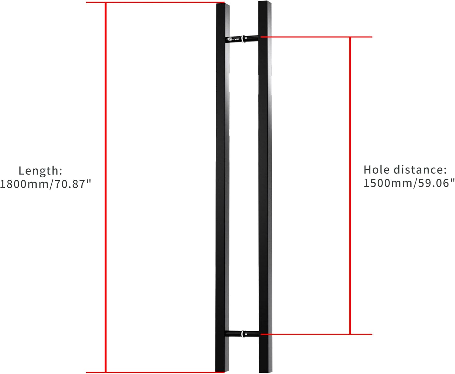 TOGU TG-6019 71 inches Solid Standoffs Heavy-Duty Commercial Grade-304 Stainless Steel Push Pull Door Handle/Barn Door Pull Handle/Glass Pulls, Matte Black Finish