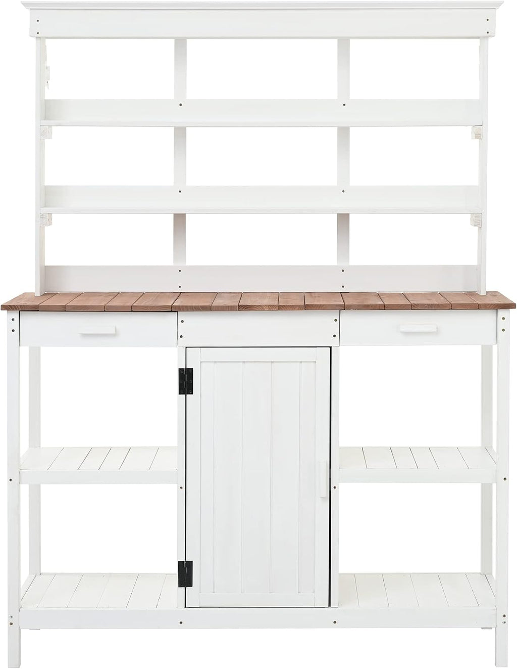 66' Wooden Potting Bench Table with Drawers, Cabinet & Open Shelves, Farmhouse Outdoor Garden Workstation for Backyard Patio or Mudroom, Solid Fir Wood Gardening Table,White