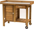 Gardener's Table with Tin Work Surface, Wheels, Cabinet, and Drawer, 42.5' L x 20.5' W x 35.5' H; 73 lbs