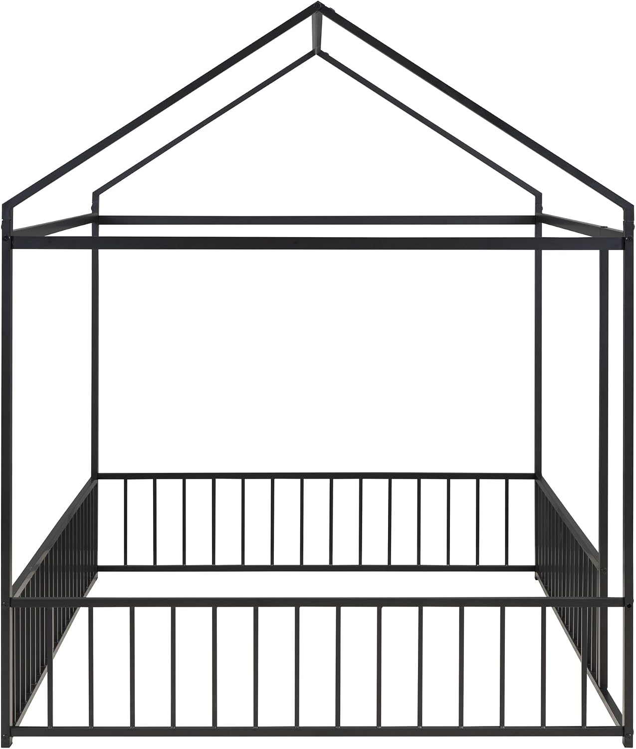Bellemave Full Size House Floor Bed with Rails and roof, Metal House Bed for Kids, Montessori Floor Beds for Kids, Black