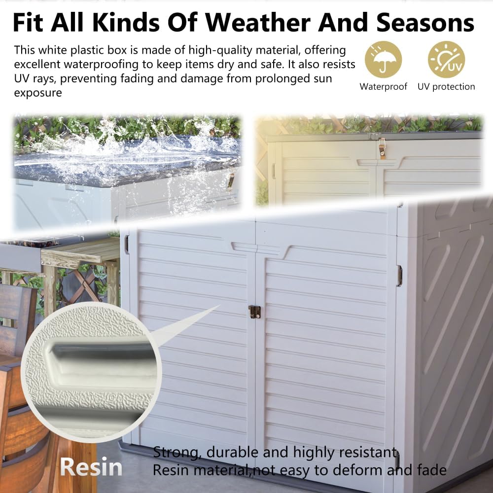 Heavy-Duty Plastic Storage Shed with Floor – Weather-Resistant Outdoor Utility Shed for Garden Tools, Lawn Equipment & Yard Supplies (L-White + Plastic-1)