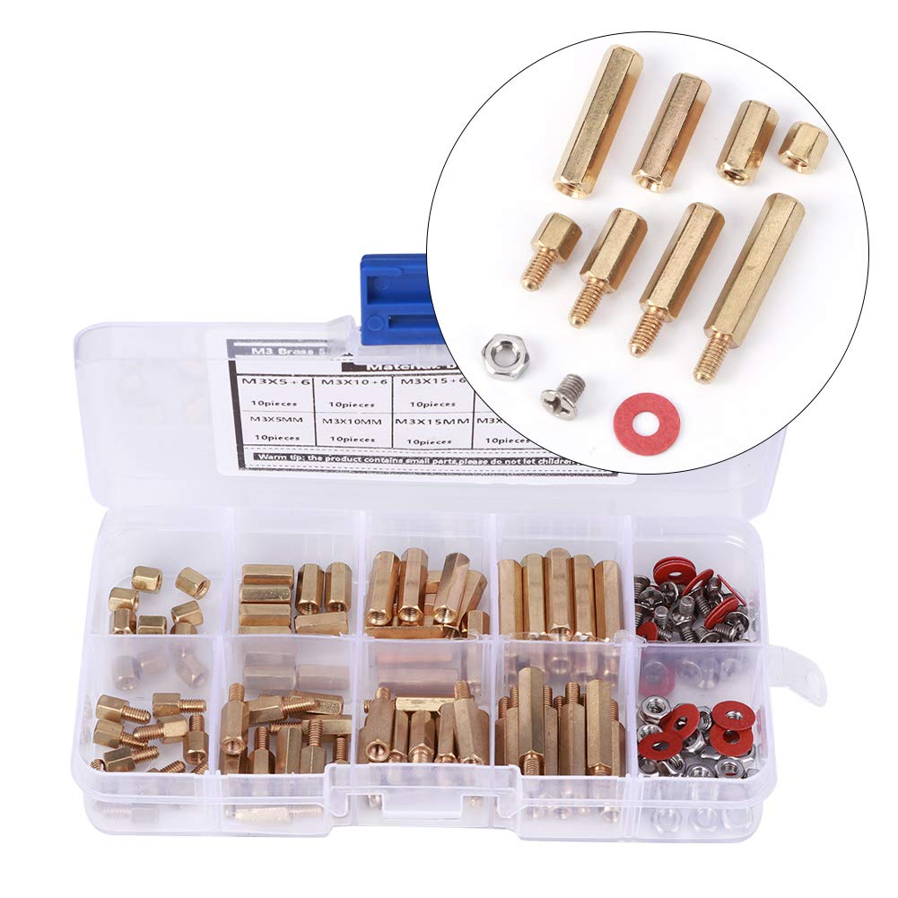 M3 Brass Standoffs Screws Washers Nut Assortment Kit Durable Hex Spacer Set for Circuit Board Assembly and Computer Connectors Hardware Accessories 140PCS