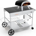 Upgraded Pizza Oven Cart Table for Ooni Koda/Karu/Fyra 16 & 12, Movable Thicken & Widen Rolling Kitchen Cart, Outdoor Grill Stand for Ninja Woodfire,Blackstone Griddle,Barbecue Tool Set
