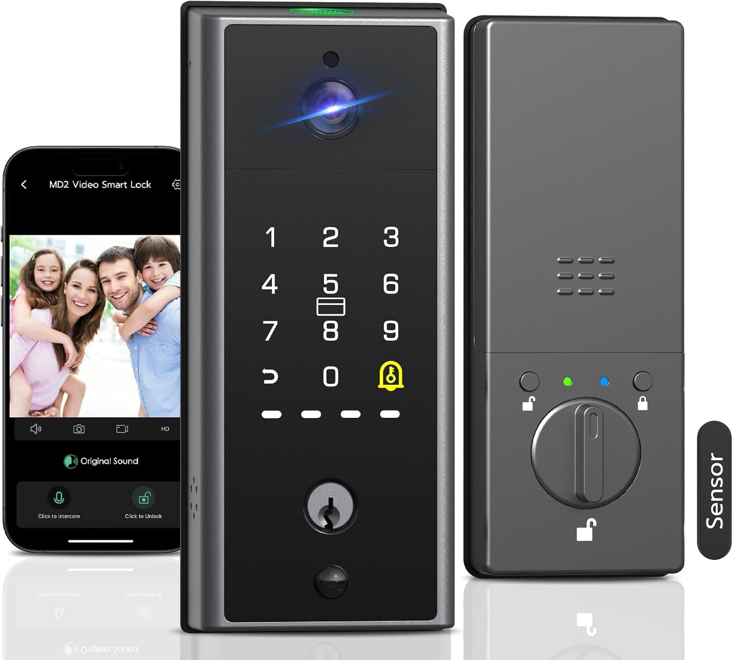 WiFi Door Lock with Camera- Video Doorbell, Deadbolt Smart Lock with RFID Fingerprint Keypad Code, Electronic Digital Biometric Keyless Entry Smart Lock for Front Door
