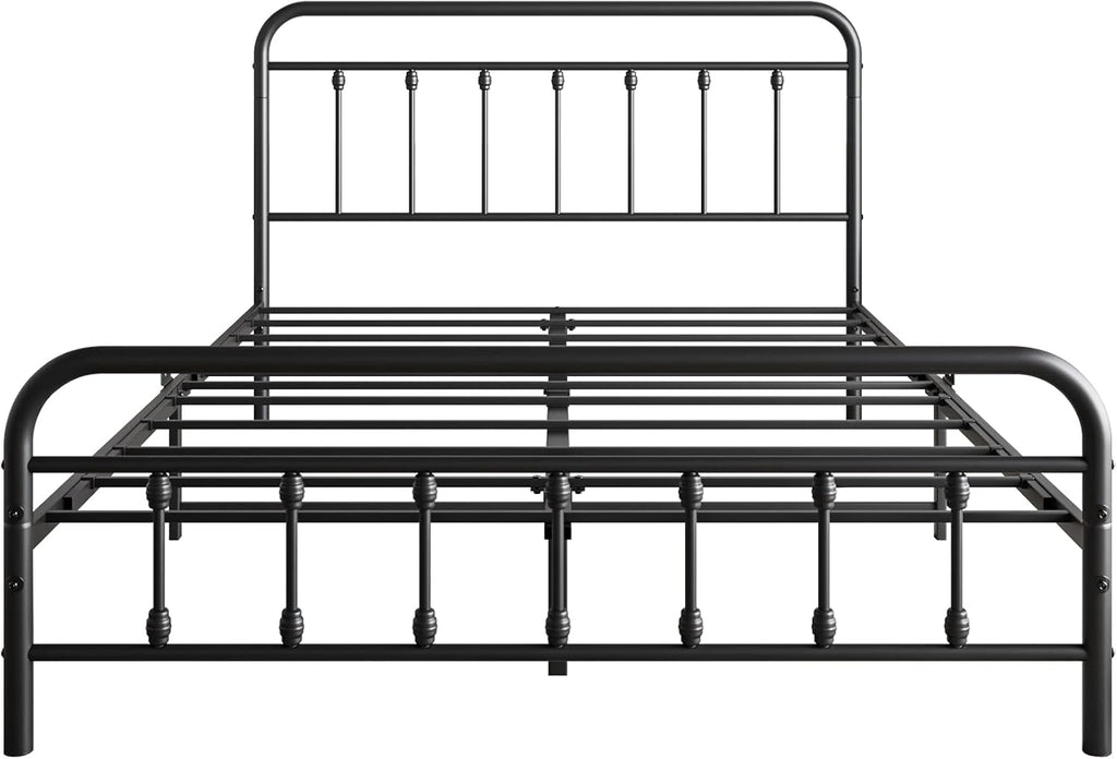 Vintage Full Size Bed Frame with Headboard and Footboard Mattress Heavy Duty Metal Platform, Steel Slat Support (Full, Black Sanded)