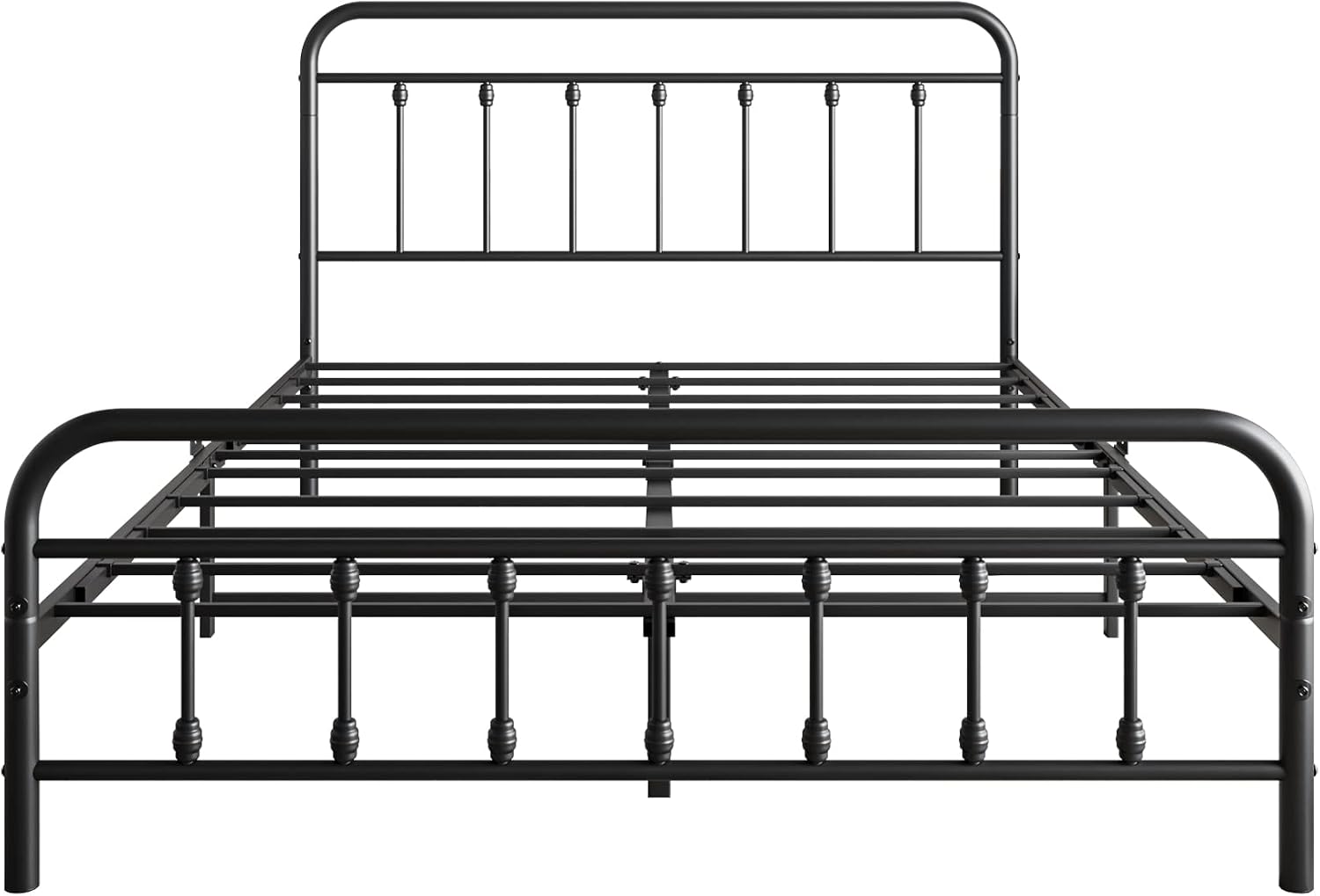 Vintage Full Size Bed Frame with Headboard and Footboard Mattress Heavy Duty Metal Platform, Steel Slat Support (Full, Black Sanded)