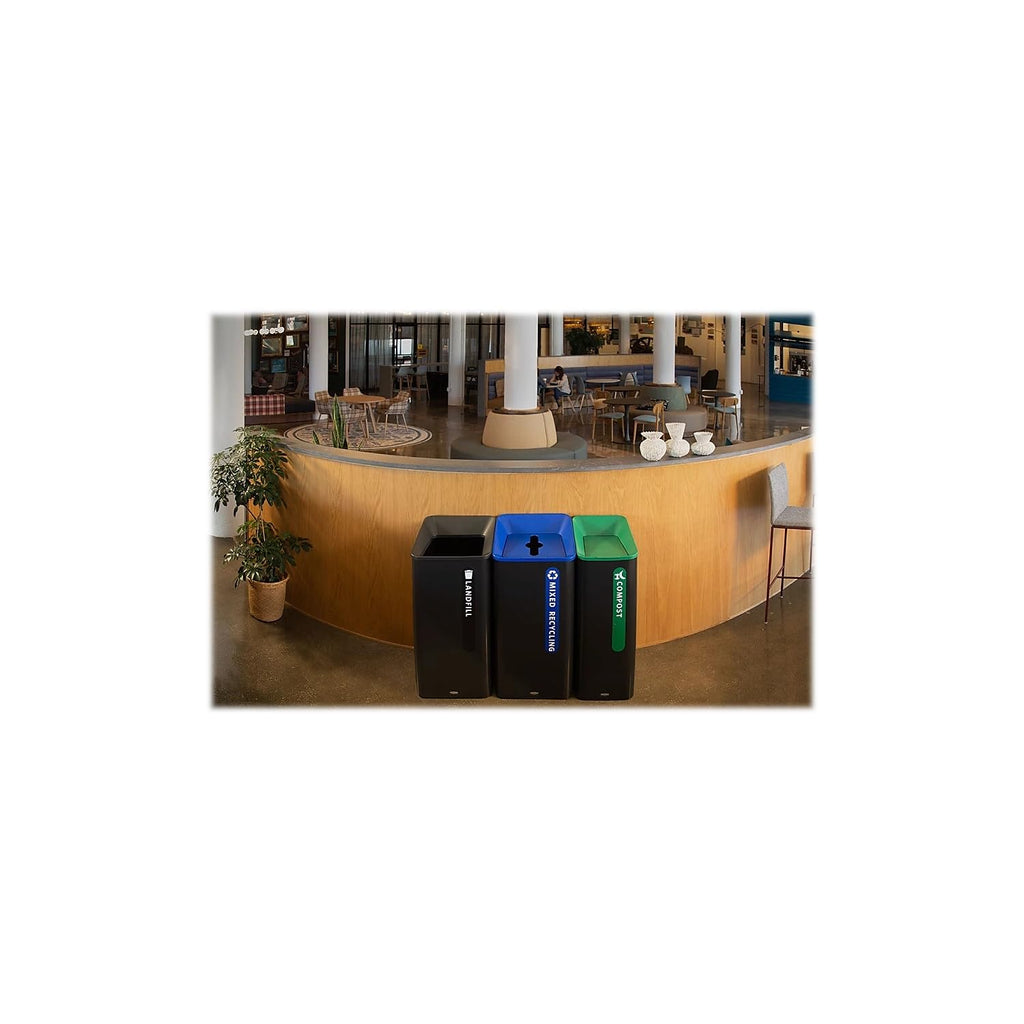 Rubbermaid Commercial Products Sustain Decorative Container, 23 Gallon Trash Can, Black/Green, Indoor for Office Buildings/Food Courts/Fast Casual Restaurants