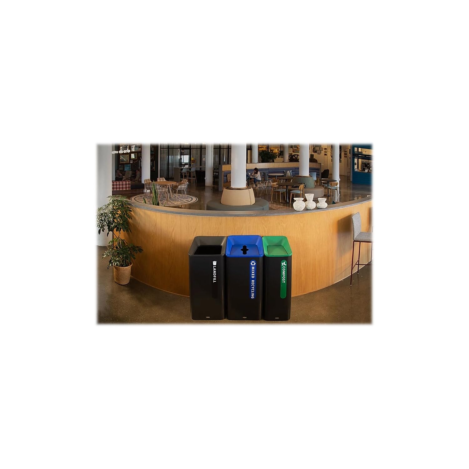 Rubbermaid Commercial Products Sustain Decorative Container, 23 Gallon Trash Can, Black/Green, Indoor for Office Buildings/Food Courts/Fast Casual Restaurants