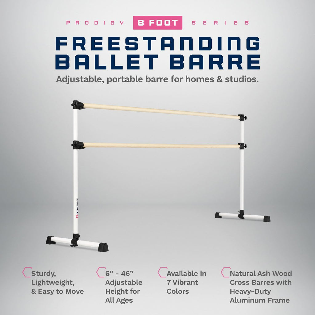 VITA Barre Portable Freestanding Double Ballet Barre, Prodigy, Wood | Adjustable Height, USA Made, Home or Gym Exercise Equipment for Kids & Adults | Dance, Fitness, Pilates