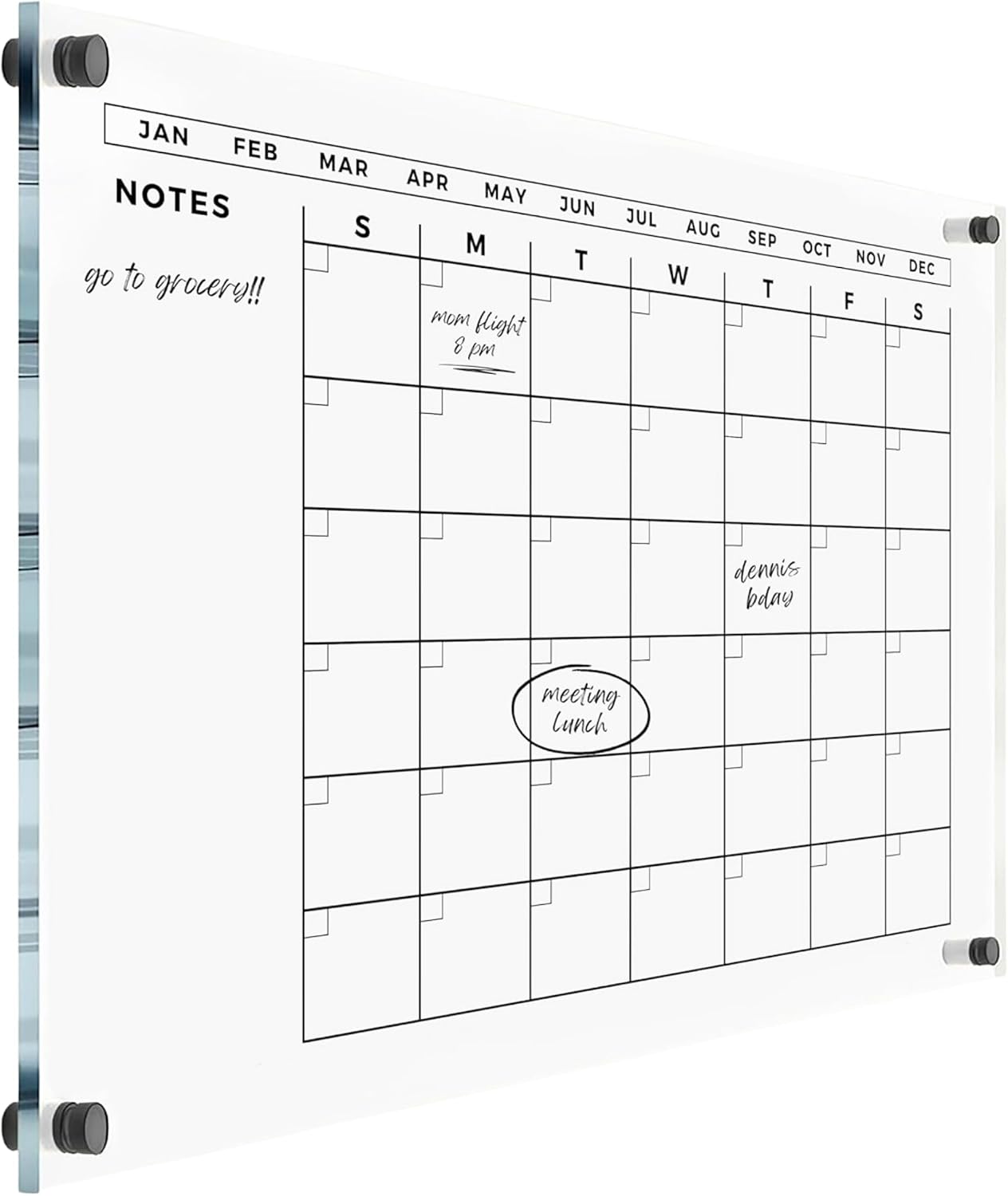 Large Acrylic Calendar with Black Hardware - 2026 Dry Erase Planner - Monthly Acrylic Planner - Family Dry Erase Calendar (Black Standoff, 40x28' (XLarge))