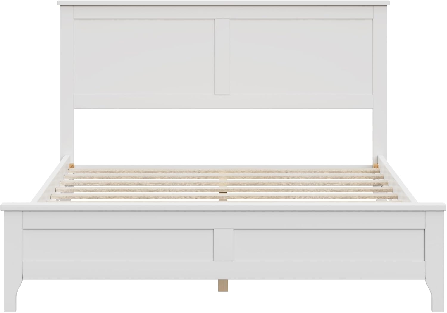 Full Size Wood Bed Frame and Headboard, Modern Retro White Platform Beds Frames, Sturdy and Durable Design Mid Century Rustic Wooden Bedroom Set, No Box Spring Needed (White, Full)