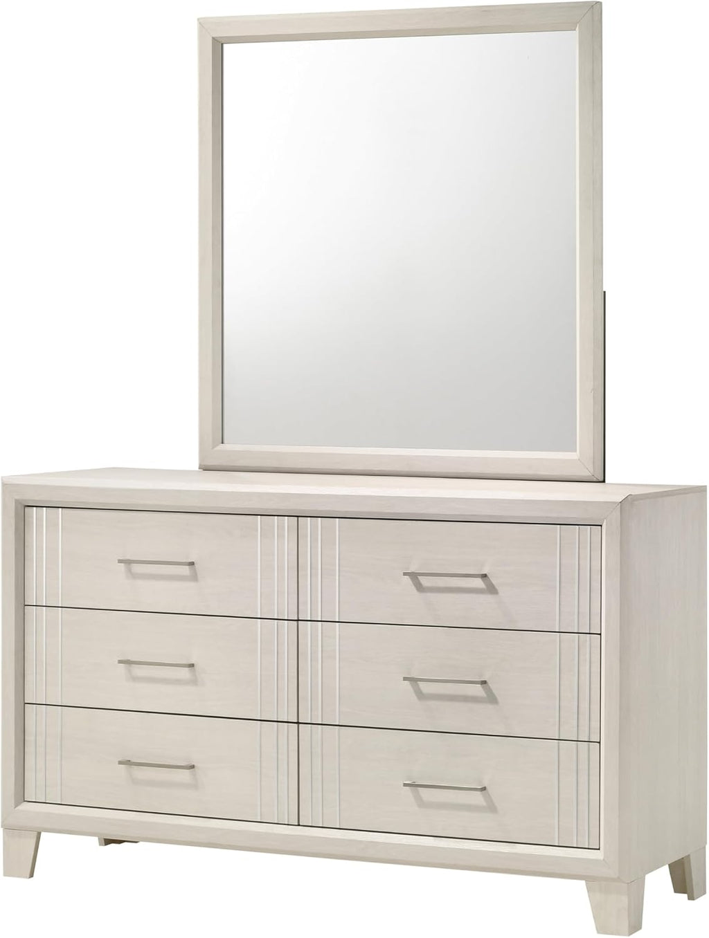 Beautiful Lustrous White Cream Finish Full Size Panel Bed Wooden 6pc Master Bedroom Set