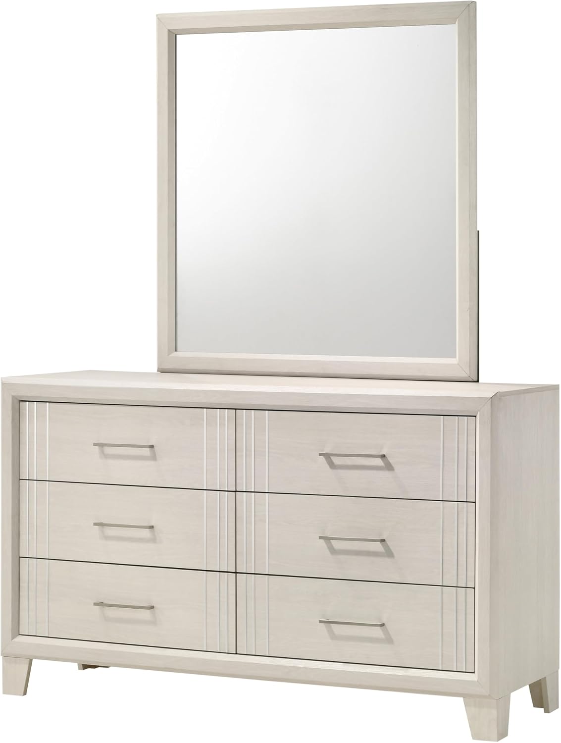 Beautiful Lustrous White Cream Finish Full Size Panel Bed Wooden 5pc Master Bedroom Set