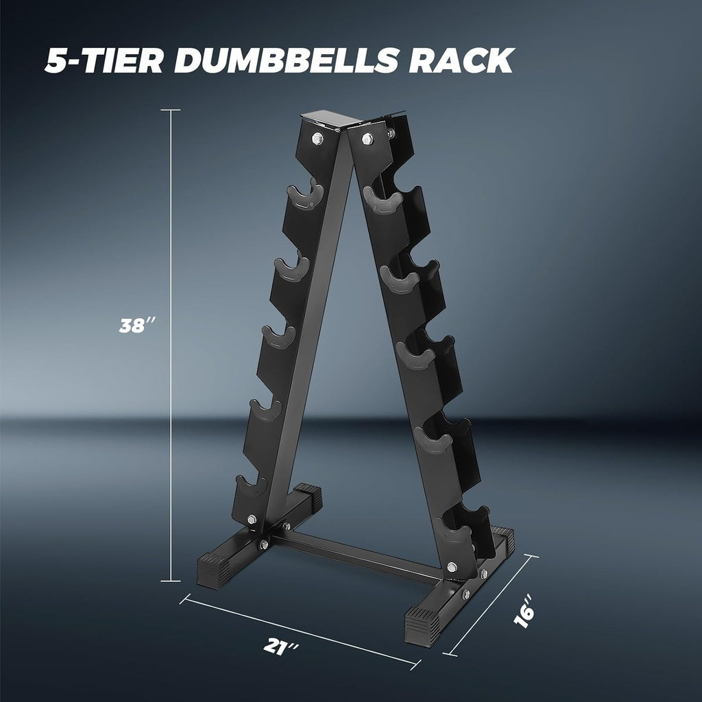 RitFit Rubber Coated Hex Dumbbell Set with Rack, 5-780LB for Home Gym Strength Training, Anti-Slip Knurled Handle, Hexagon Anti-Roll, Heavy-Duty Storage Rack