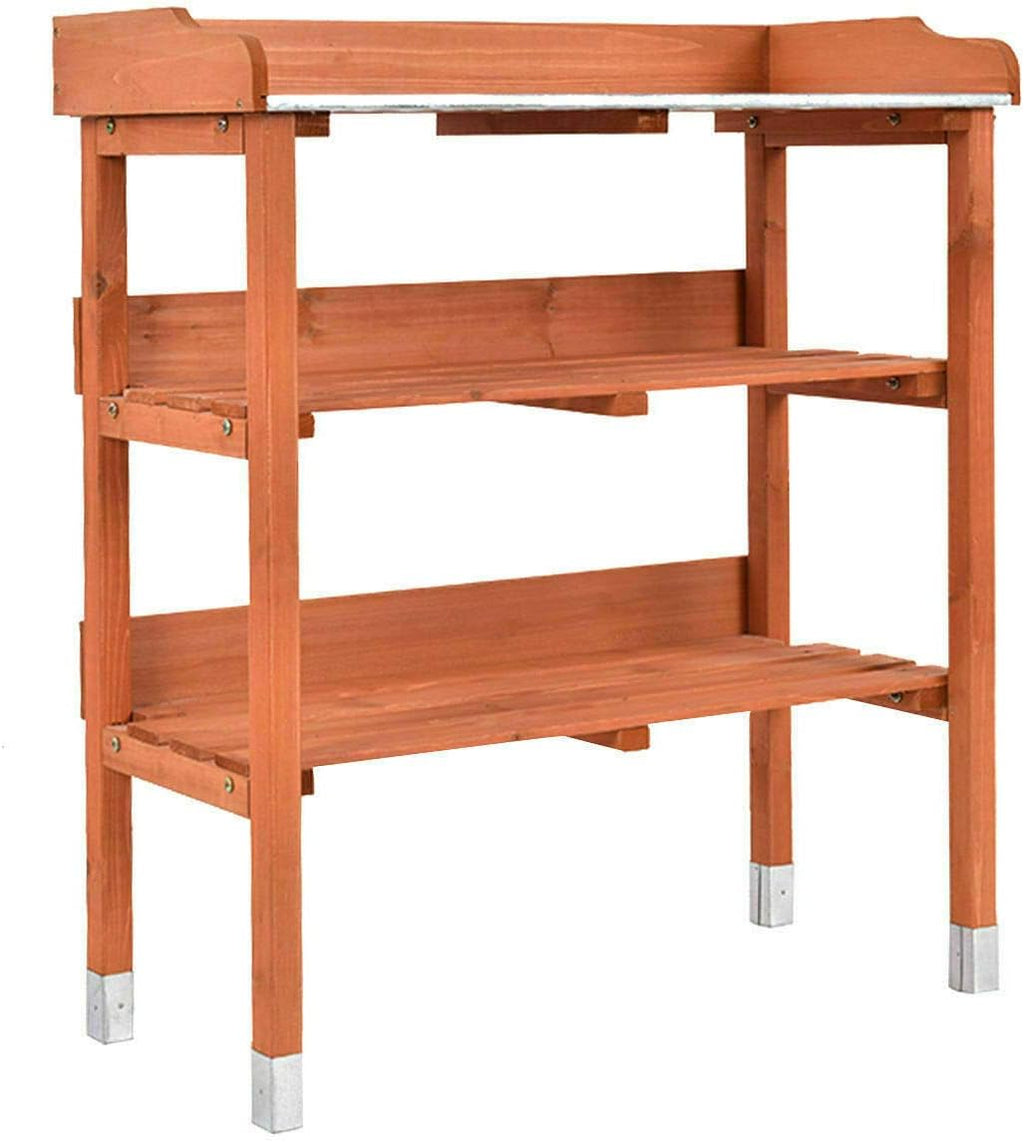Multi-Function Desk Work Station Potting Bench Table Tool Shelf Storage Room Garage, Indoor Outdoor Garden Wooden Recessed Deck Potting Patio Balcony