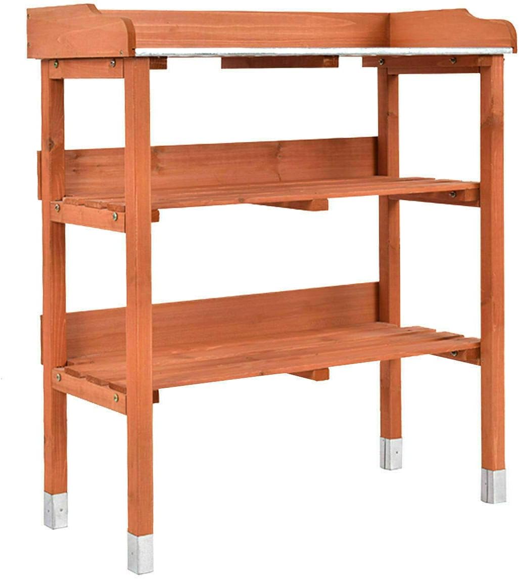 Multi-Function Desk Work Station Potting Bench Table Tool Shelf Storage Room Garage, Indoor Outdoor Garden Wooden Recessed Deck Potting Patio Balcony