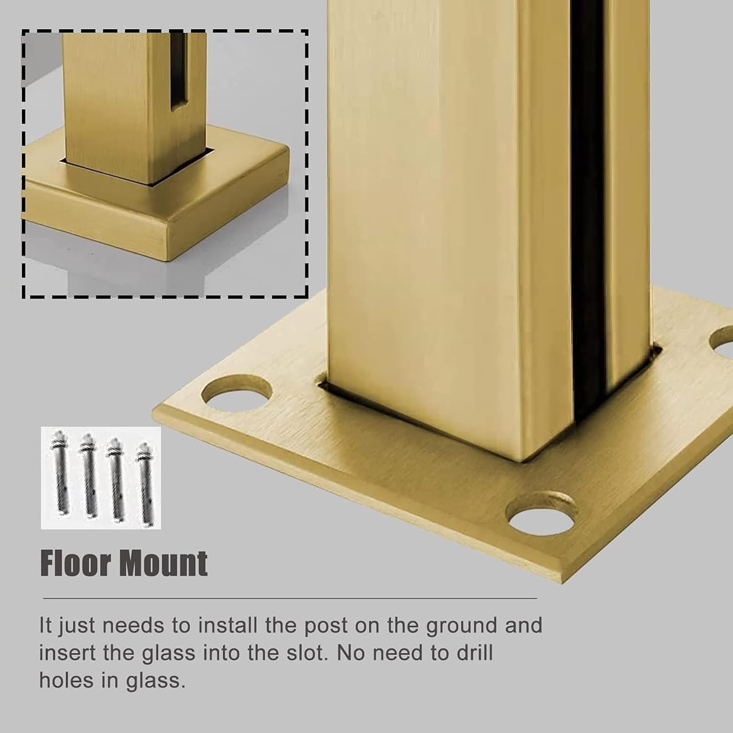 Hallway Stairs Glass Railing Post Stainless Steel Gold, Fence Balcony Glass Floor Clamp for Glass, Wood Board, PVC Acrylic Board, Fence Balustrade Clear View Panels Post(Gold-Mid Post,70cm/27.5in)