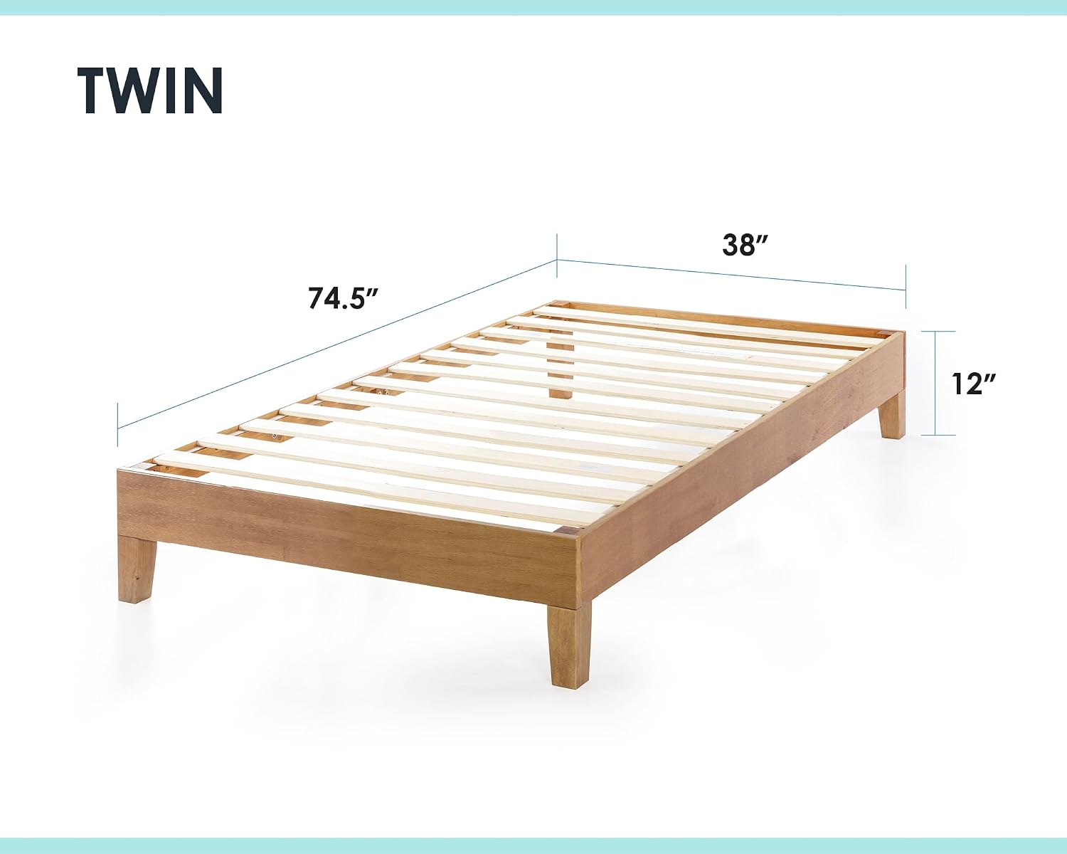Mellow Naturalista Grand - 12 Inch Solid Wood Platform Bed with Wooden Slats - No Box Spring Needed - Twin (Natural Pine)