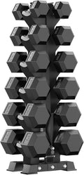 PAPABABE Hex Dumbbell Sets with Rack, 100-600lb Rubber Coated Dumbbell Weight Set and Storage Rack, Multiple Options Hand Weights for Strength Training
