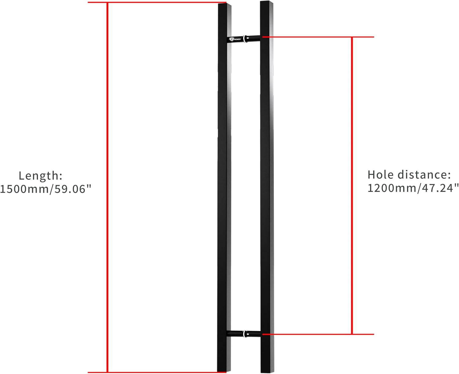 TOGU TG-6019 60 inches Solid Standoffs Heavy-Duty Commercial Grade-304 Stainless Steel Push Pull Door Handle/Barn Door Pull Handle/Glass Pulls, Matte Black Finish