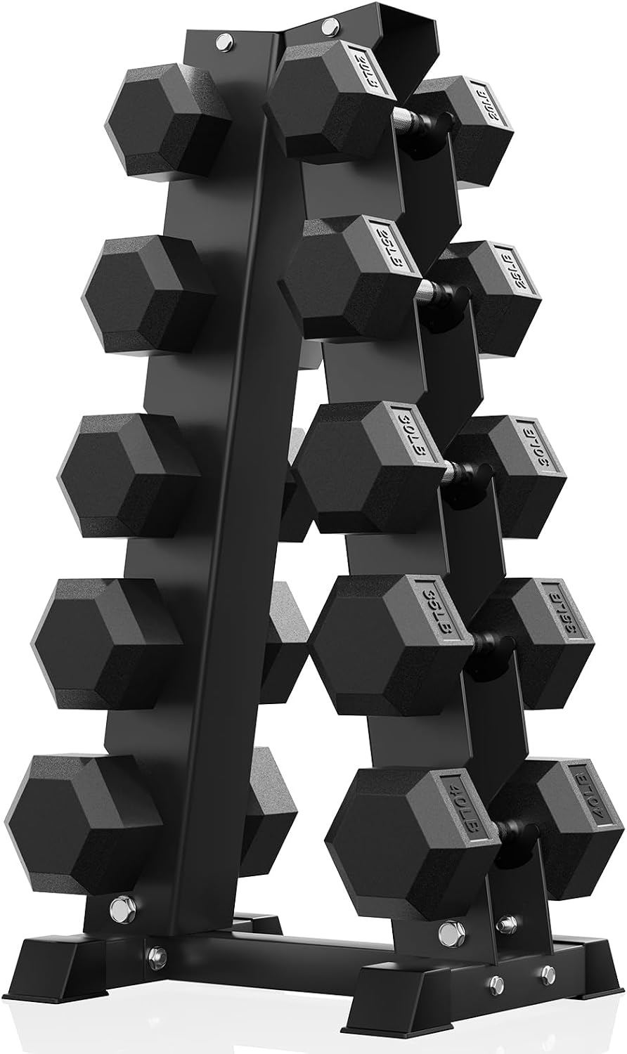 PAPABABE Hex Dumbbell Sets with Rack, 100-600lb Rubber Coated Dumbbell Weight Set and Storage Rack, Multiple Options Hand Weights for Strength Training