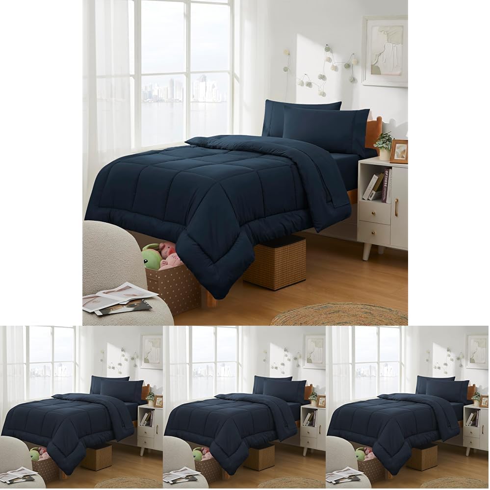 Sweet Home Collection Dorm Room Essentials College Bedding Comforter Set 5 Piece Twin XL Size Bed in a Bag for College Students Boys and Girls, Twin XL, Navy Blue (Pack of 4)