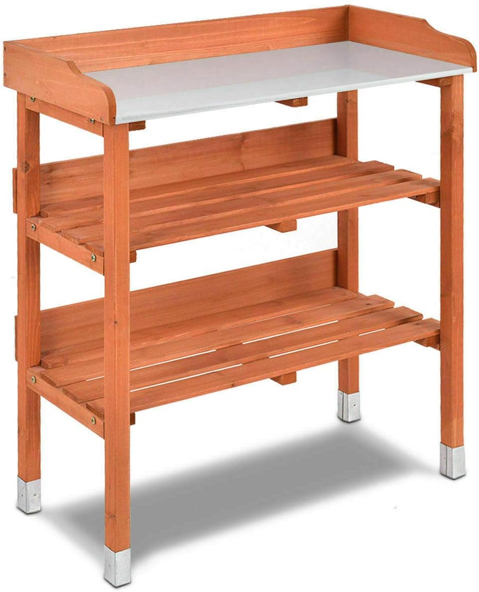 Multi-Function Desk Work Station Potting Bench Table Tool Shelf Storage Room Garage, Indoor Outdoor Garden Wooden Recessed Deck Potting Patio Balcony