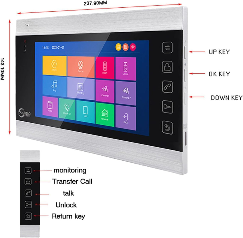 Video Apartment Doorbell Intercom,Doorbell Camera,1080P HD Touch Screen Monitor(White) with Camera,TUYA WiFi Ring Doorbell Wired,Night Vision,Motion Detection,Two Way Audio (1 Bell+4 white Monitor)