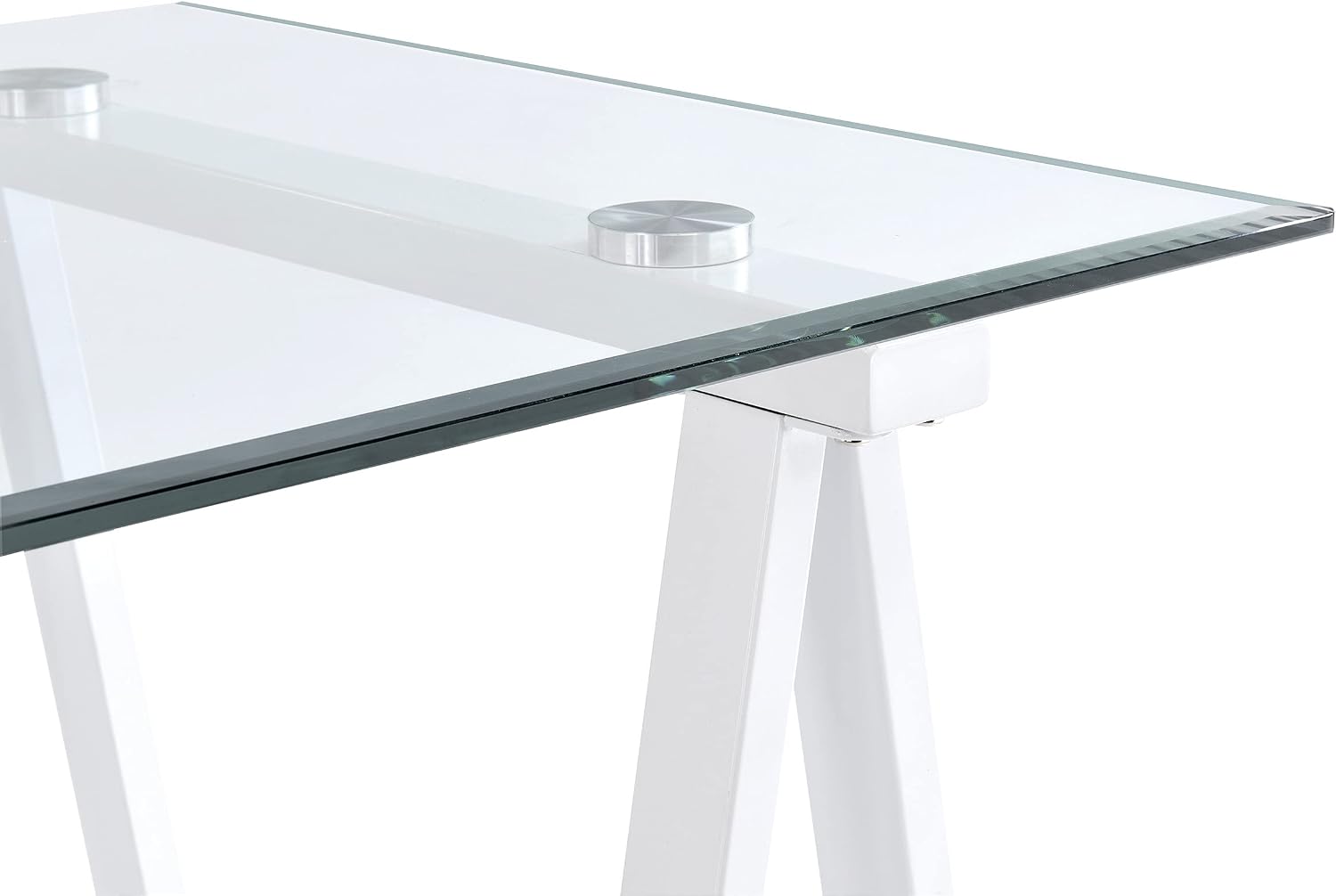 OSP Home Furnishings Middleton 47 Inch Desk with Clear Beveled Glass Top, White Base