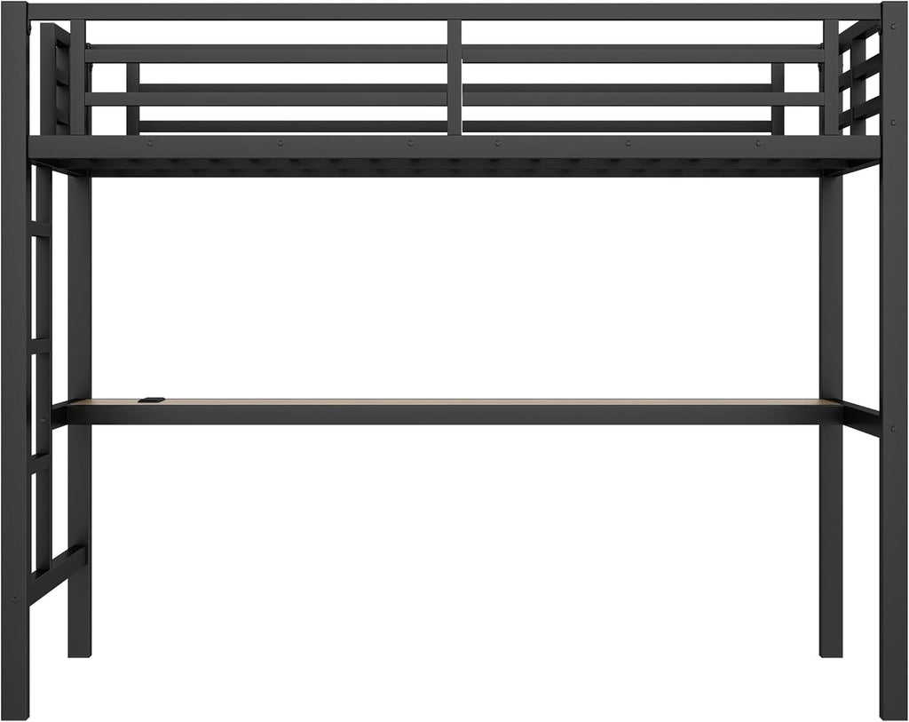 Bellemave Metal Twin Size Loft Bed with Desk and Charging Station,Heavy Duty Loft Bed Frame with LED Lights and USB for Kids,Teens,Adults,Twin Size,Black
