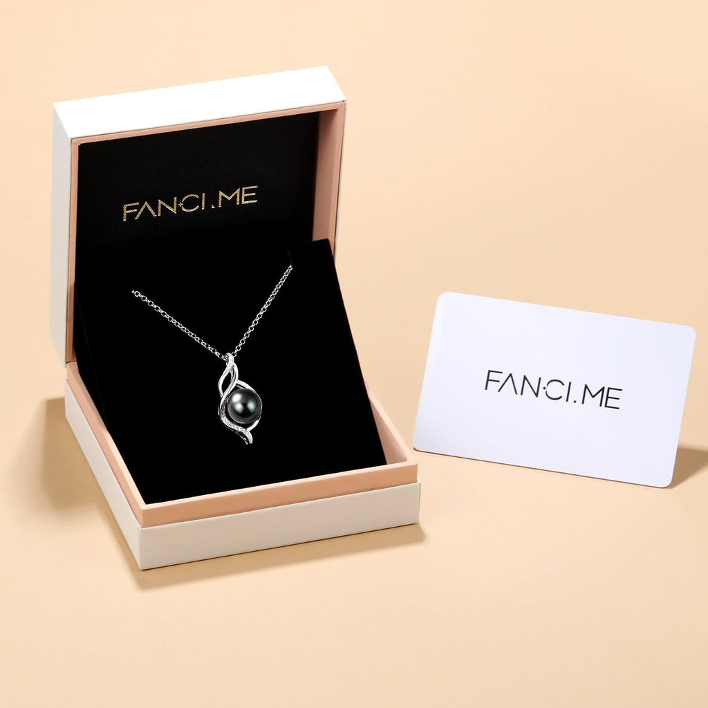 FANCIME Gift for Women Wife Natural Tahitian Pearl Necklace Sterling Silver Mysterious Ocean Treasure 10-12MM Black Pearl Luxury Jewelry Gift for Women, Mother, Wife, 16'+2' Adjustable