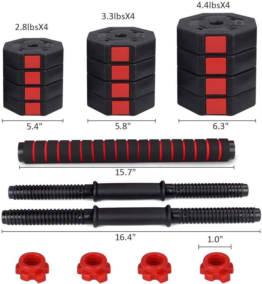wolfyok Dumbbells Set, Adjustable Weights 3-in-1 Set Barbell 44Lb/66Lb, Home Gym Equipment for Men Women Gym Workout Fitness Exercise with Connecting Rod
