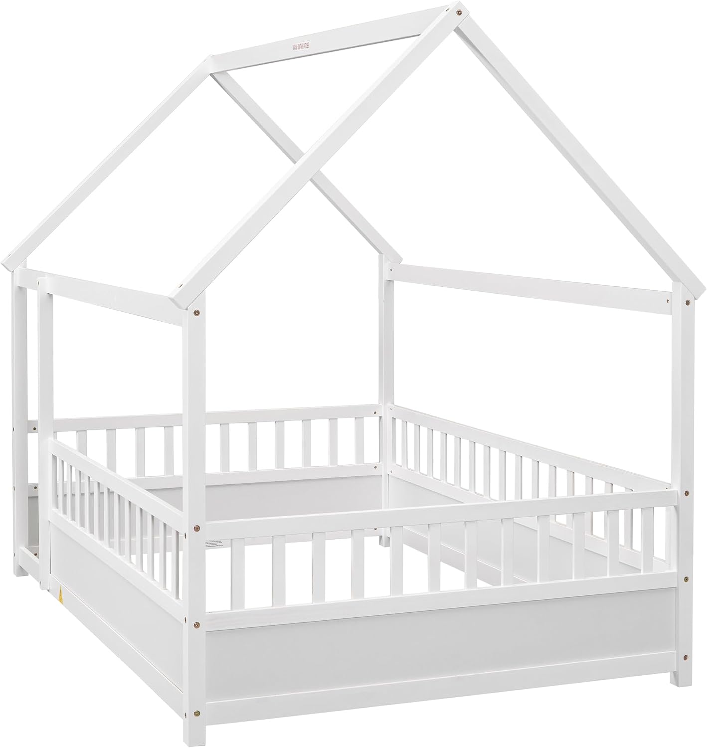 Bellemave Montessori Bed Full Size, Full Floor Bed with High Fence, House Beds for Kids, Girls, Boys, Easy Assemble Montessori Floor Beds, White