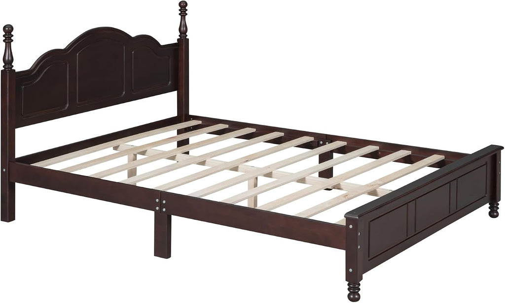 Merax 3-Pieces Bedroom Sets, Queen Size Retro Style Wood Bed Frame with Two Nightstands and high Headboard for Bedroom, Wood Slat Support, No Box Spring Needed, Easy Assembly (Dark Walnut)