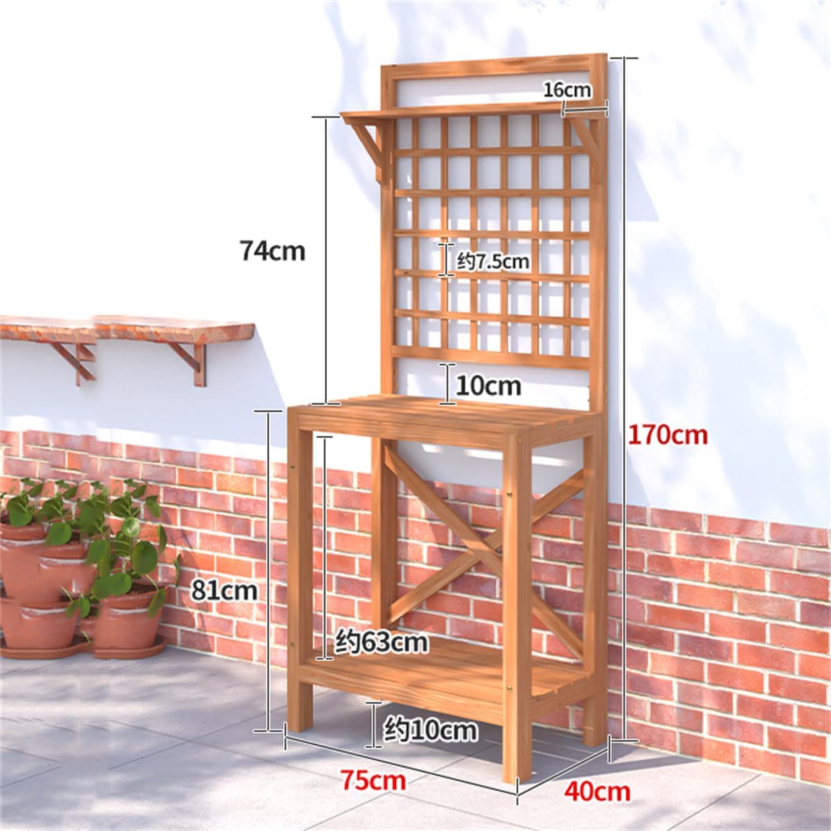 Outdoor Potting Bench Table, Large Wooden Gardening Table,Planting Table Garden Work Bench,Open Shelf Patio Workstation,for Garden, Patio, Greenhouse,B