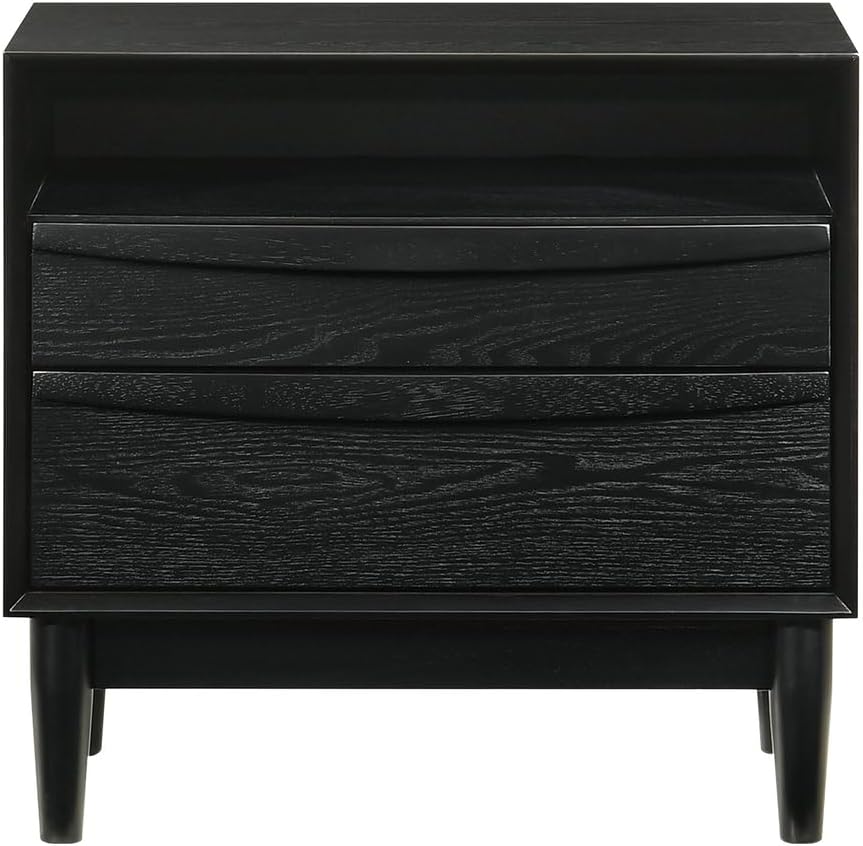 HomeStock King Bedroom Set Wood 3 Piece - Black Finish Bed Nightstands Modern Style