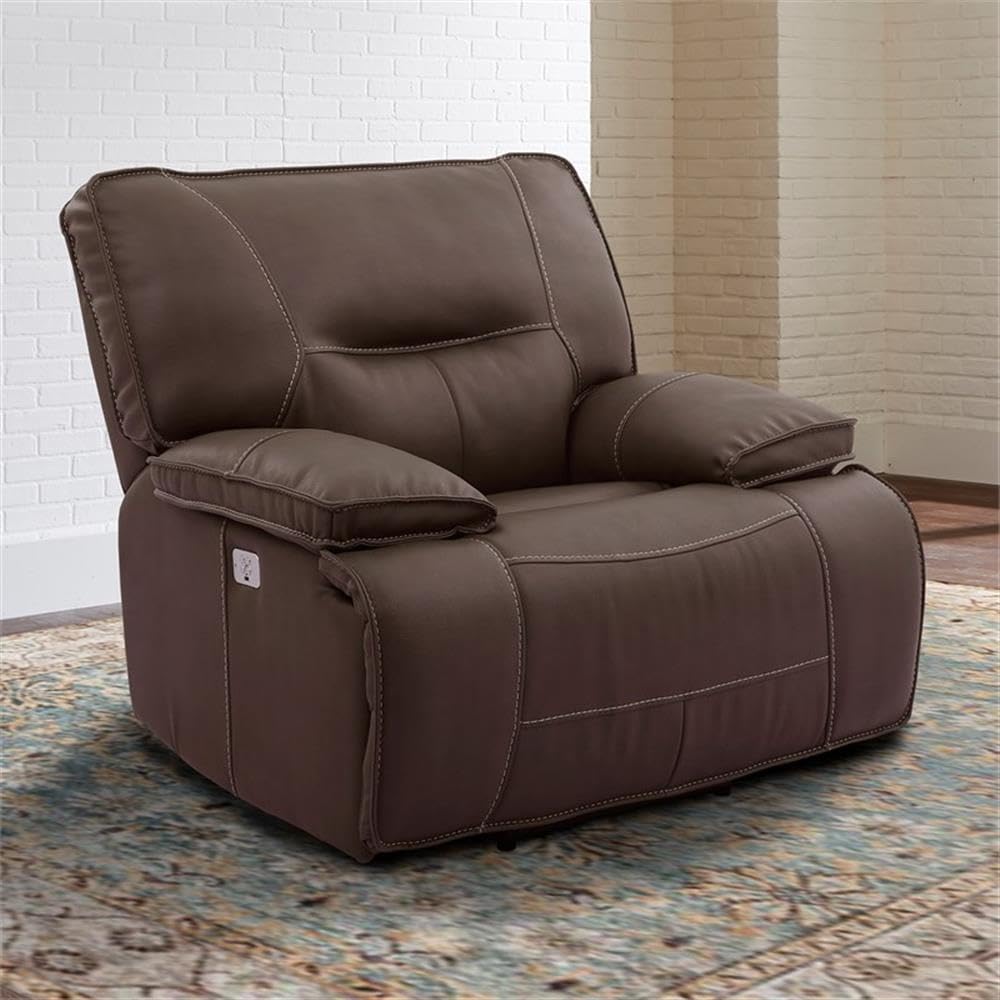 Pemberly Row Chocolate Power Reclining Sofa Set, Sofa 88 in and Chairs 42 in, High-Performance Upholstery, Wall-Hugger Design, USB Charger, Plush Armrests, Living Room Furniture for Relaxation