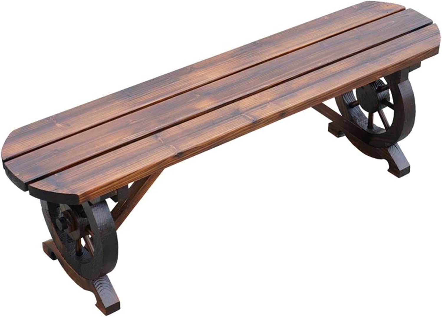 HASMI Outdoor Benches 100/120cm Porch Bench Wooden Carbonized Bench Wheel Shape Chair Legs Oval Seat Pastoral Style Two-seat Sofa Outdoor Bench Garden Bench (Size : 100cm)