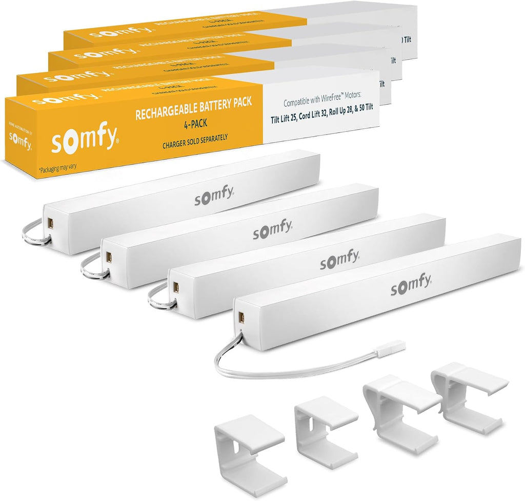 somfy Rechargeable Battery Pack 4-Pack for Wirefree Motorized Shades, Curtains, Awnings - Year-Long Power with Annual Charge - Ideal for Multiple Motors - #9021217