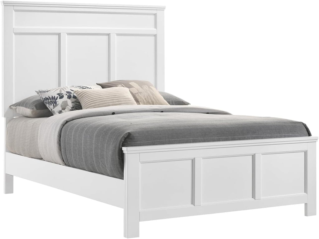 HomeStock Wood Panel Bed - White Finish - Bedroom Furniture with Headboard Full