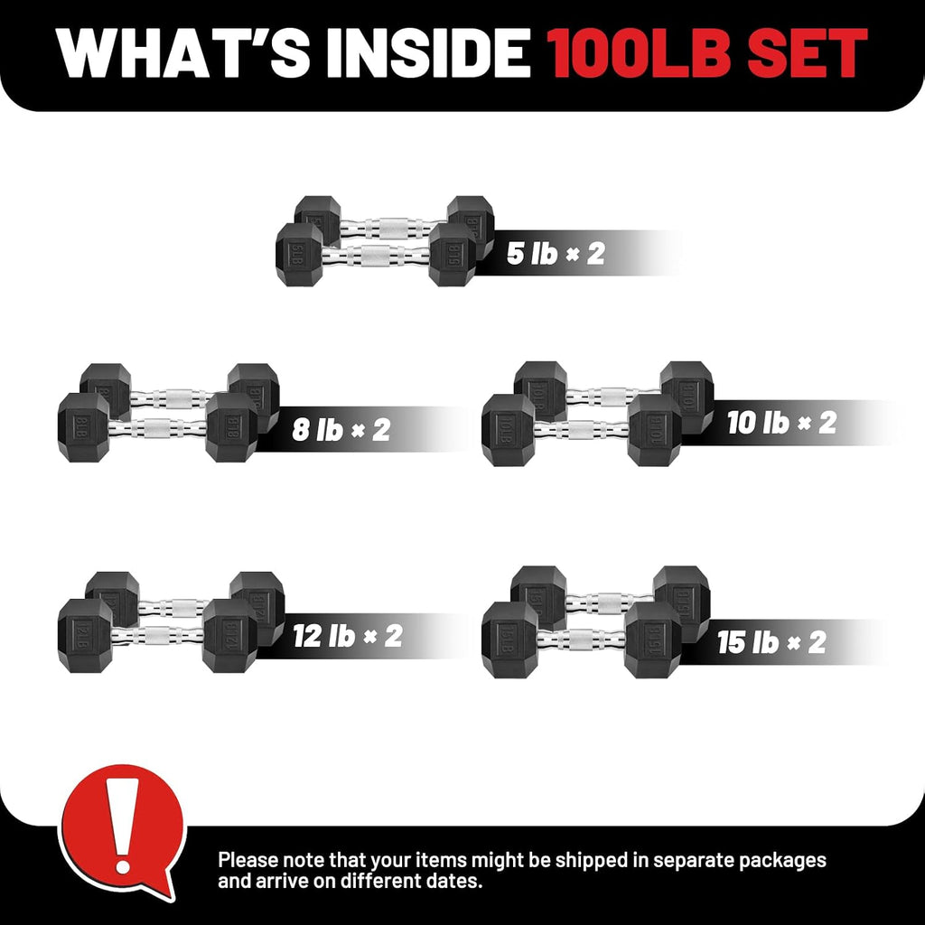 PAPABABE Dumbbell Set, Rubber Encased Home Gym Dumbbells, Weight Dumbbells for Women & Men, Hand Weights for Home Gym & Strength Training