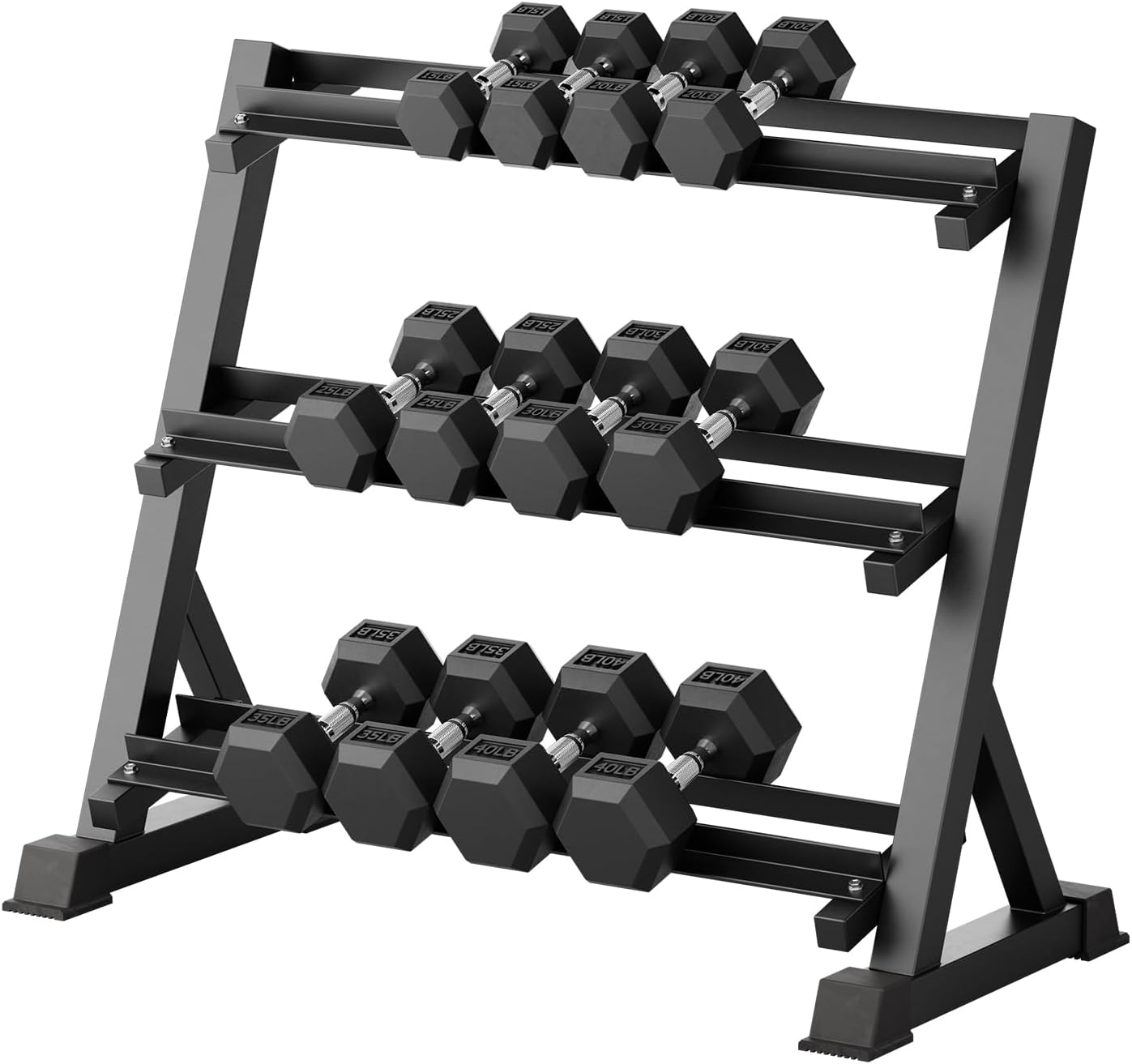 RitFit Rubber Coated Hex Dumbbell Set with Rack, 5-780LB for Home Gym Strength Training, Anti-Slip Knurled Handle, Hexagon Anti-Roll, Heavy-Duty Storage Rack