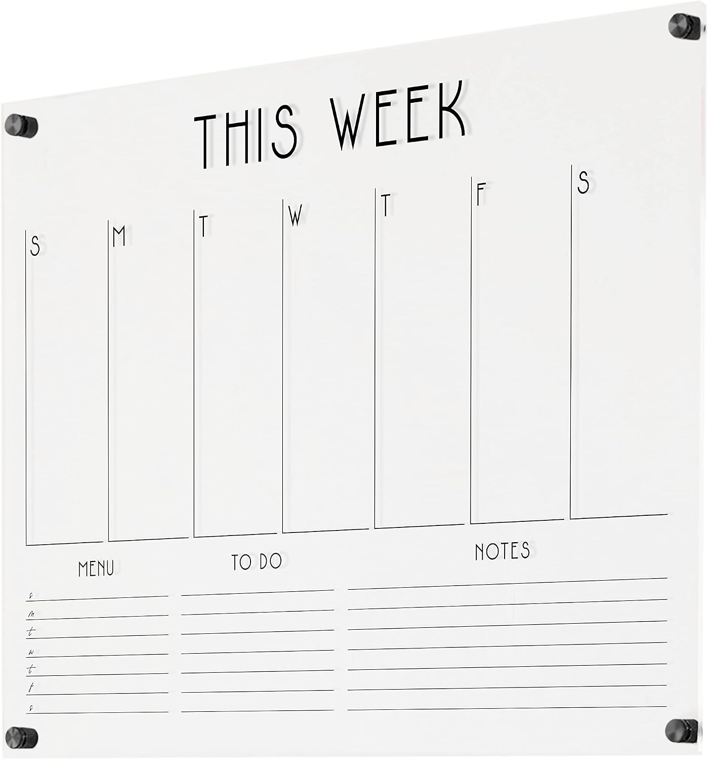 Personalized Acrylic Calendar for Wall Horizontal Weekly Calendar with 3 custom sections (31'Wx23'H, Matte Black Standoffs)
