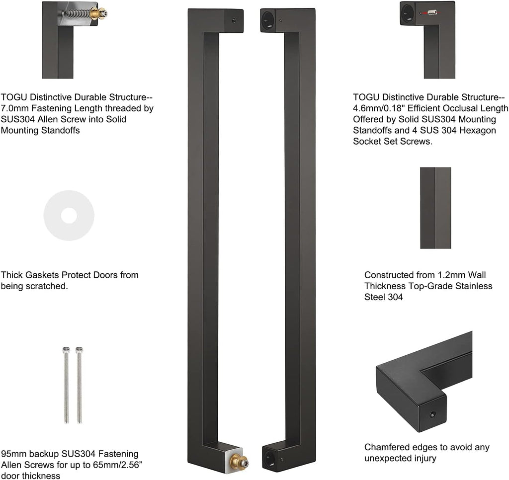 Togu TG-R3030 1500mm / 60 inches Push-Pull Stainless-Steel Door Handle for Entrance/Entry/Shower/Glass/Shop/Store, Interior/Exterior Barn & Gates - Matte Black Finish
